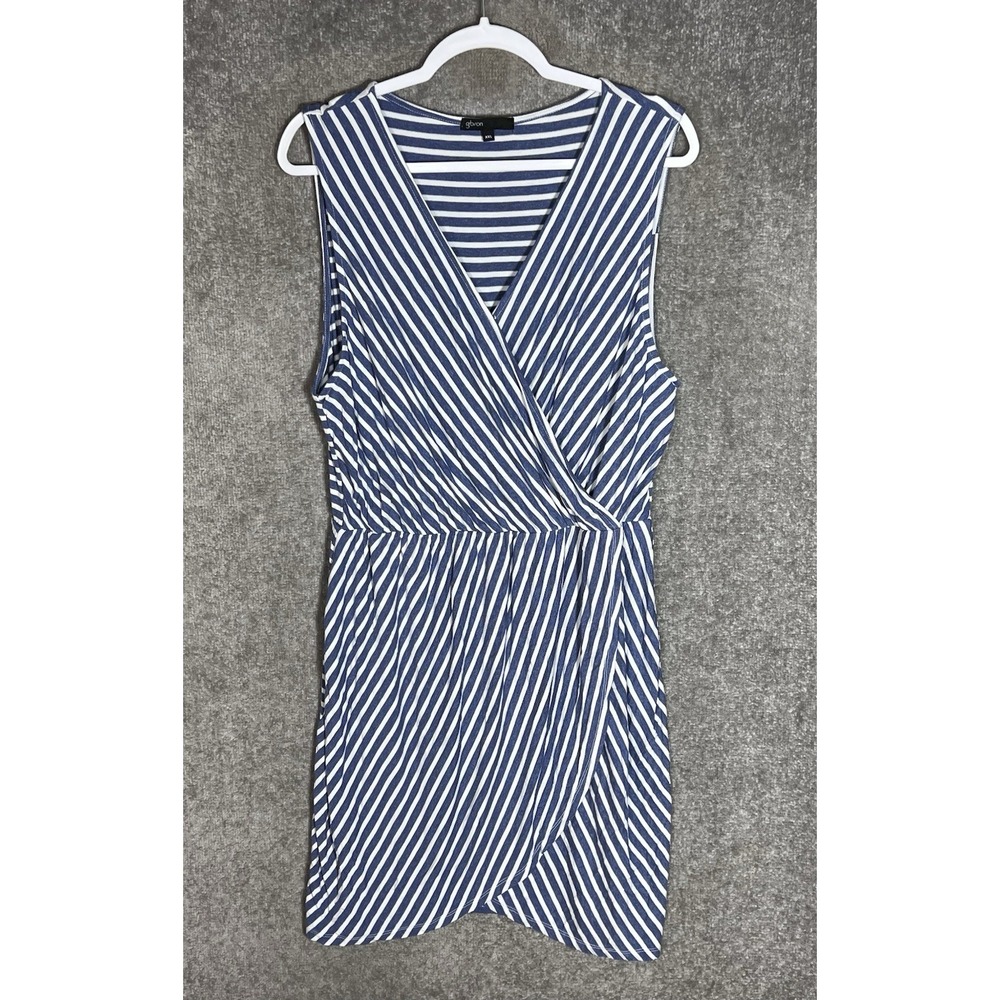 Gibson Crossover Faux Wrap Sleeveless Dress Womens Size XXL Blue Striped Stretch